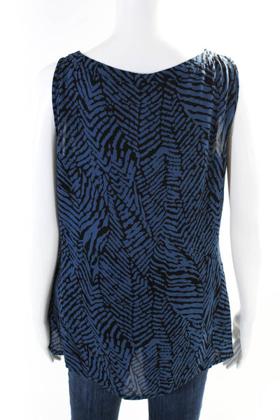 Tory Burch Womens Sleeveless Ruffle Animal Print Blouse Blue Black Size 12