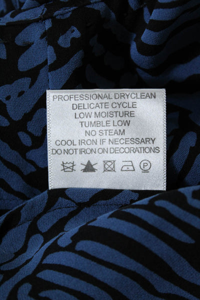 Tory Burch Womens Sleeveless Ruffle Animal Print Blouse Blue Black Size 12
