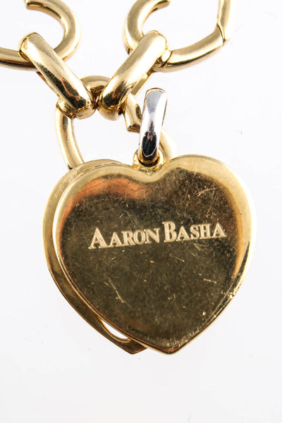 Aaron Basha Womens 18K Gold Heart Link Chain Charm Bracelet