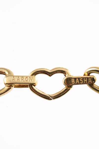 Aaron Basha Womens 18K Gold Heart Link Chain Charm Bracelet