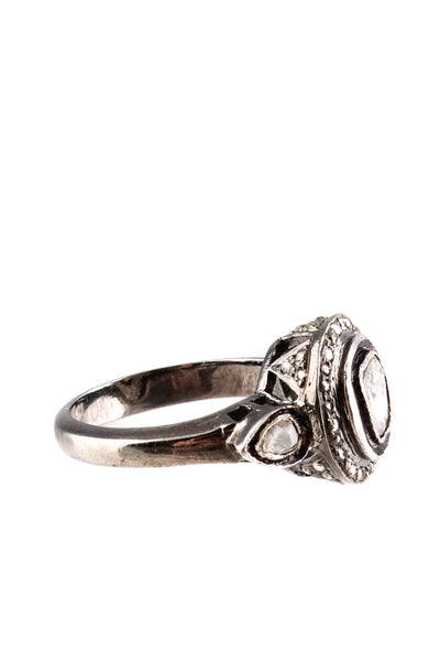 Designer Sterling Silver Rose Cut Diamond Ring  Size 8.5