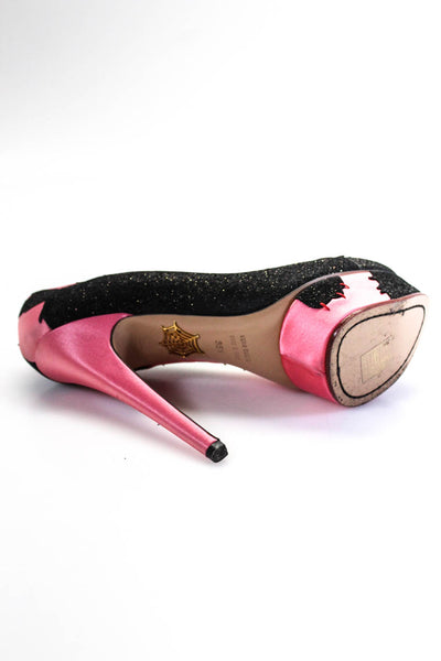 Charlotte Olympia Womens Satin Wolf Platform Stiletto Pumps Pink Size 36.5 6.5