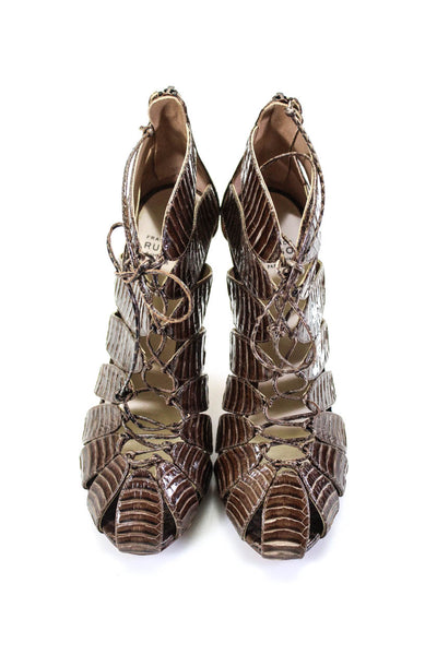 Francesco Russo Womens Lace Up Snakeskin Stiletto Sandals Brown Size 37 7