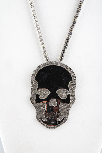 Lucien Pellat-Finet Womens Silver Tone Rhinestone Skull Necklace Silver