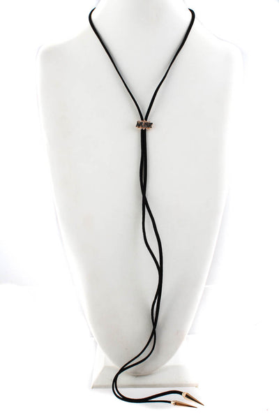 Designer Womens 18kt Rose Gold Diamond Muse Lariat Necklace Black