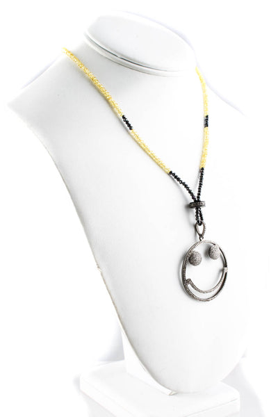 Designer Sterling Silver Diamond Crystal Smile Face Necklace Yellow
