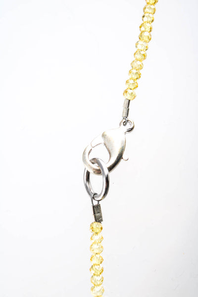 Designer Sterling Silver Diamond Crystal Smile Face Necklace Yellow