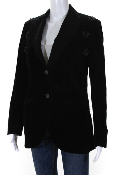 Maurizio Miri Womens Two Button Pointed Lapel Velvet Blazer Black Size IT 44