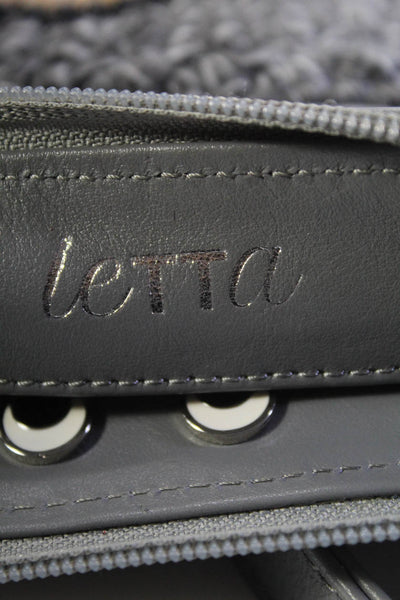 Letta Womens Leather Crochet New York Clutch With Shoulder Strap Gray Handbag