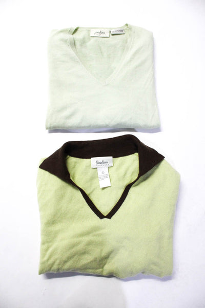 Neiman Marcus Womens V Neck Sweaters Green Cashmere Size Large Lot 2