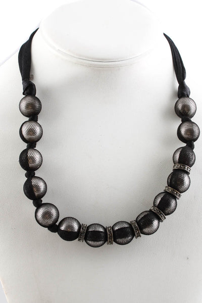Lanvin Faux Pearl Strand Beaded Mesh Necklace Black