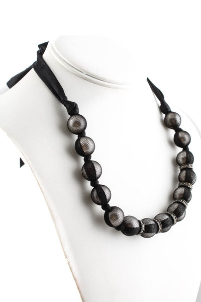 Lanvin Faux Pearl Strand Beaded Mesh Necklace Black