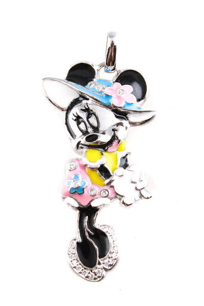 Victoria Casal Diamond Sterling Silver Enamel Mouse Pendant Charm Pink Yellow