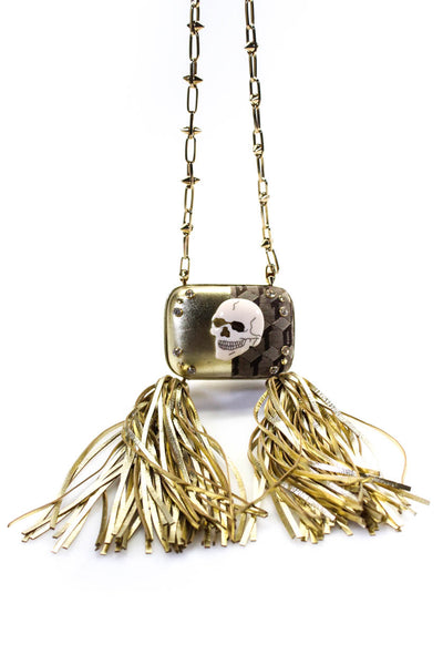 Corto Moltedo Womens Metallic Leather Chain Strap Skull Micro Crossbody Handbag