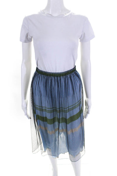 Quetsche Womens Knit Mesh Overlay Knee Length Skirt Black Blue Size 38