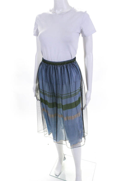 Quetsche Womens Knit Mesh Overlay Knee Length Skirt Black Blue Size 38