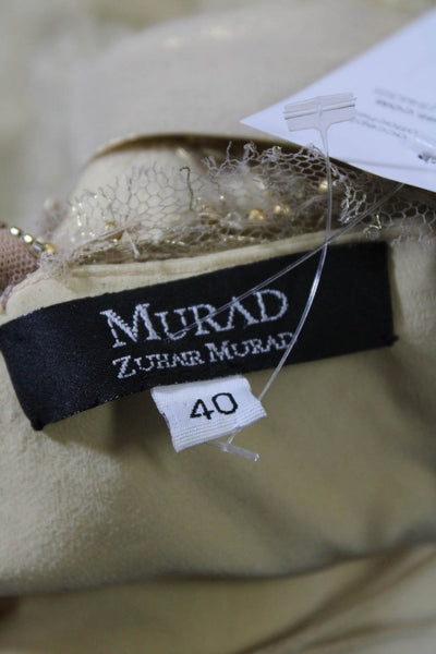 Murad Zuhair Murad Womens Beaded Sequin Tulle Gown Beige Size IT 40