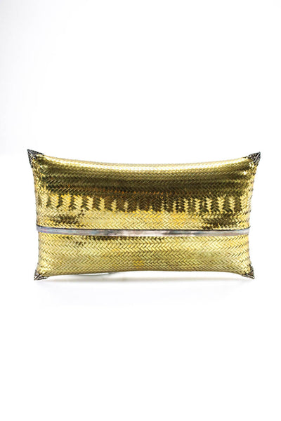 Designer Womens Gold Tone Mesh Structured Crystal Skull Clutch Small Handbag