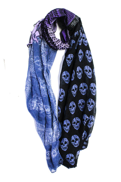 Designer Womens Polyester Abstract Print Tassel Trim Scarf Wrap Purple Blue