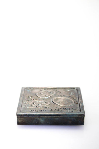 Line Vautrin Silvered Bronze Relief Cast Poem Box Compact Mirror