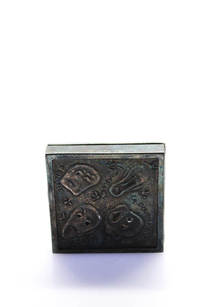 Line Vautrin Silvered Bronze Relief Cast Poem Box Compact Mirror