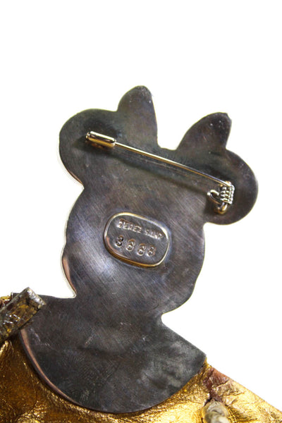 Perez Sans Womens Sterling Silver Metallic Mouse Crossbody Handbag Gold Tone