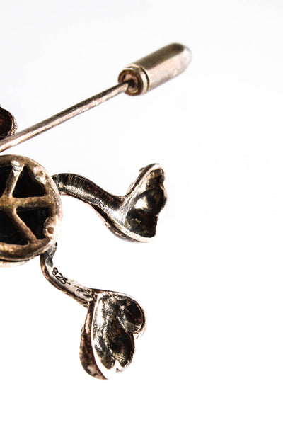 Designer Vintage Womens Sterling Silver Diamond Enamel Stick Pin