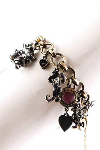 Gunda Womens Sterling Silver Diamond Accent Multistone Charm Bracelet 7" 32.4g