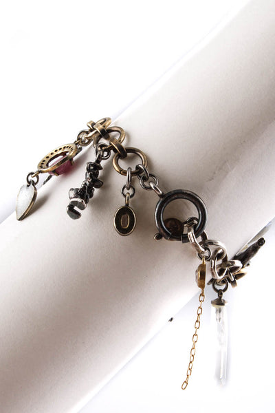 Gunda Womens Sterling Silver Diamond Accent Multistone Charm Bracelet 7" 32.4g