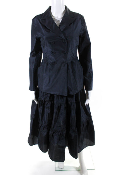 Christian Dior Womens Double Breasted Peasant Skirt Suit Navy Blue Silk Size 6