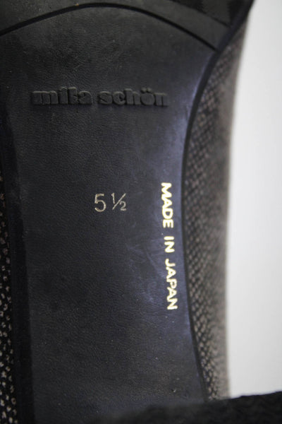 Mila Schon Womens Block Heel Cap Toe Logo Pumps Gray Brown Canvas Size 5.5
