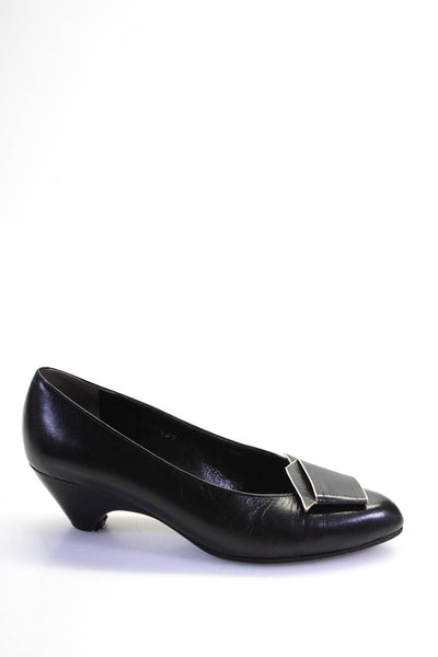 Christian Dior Womens Block Heel Metallic Folded Detail Pumps Black Leather 4.5