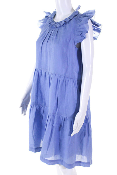 Sea Womens Tier Waverly Flutter Sleeve Dress - Carolina Blue Size 4