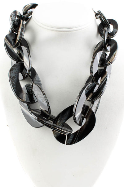 Pono Womens Striped Chain Link Necklace Black