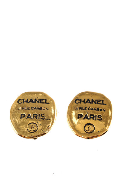 Chanel Womens Vintage Gold Tone Oval Logo Rue Cambon Paris Clip On Earrings