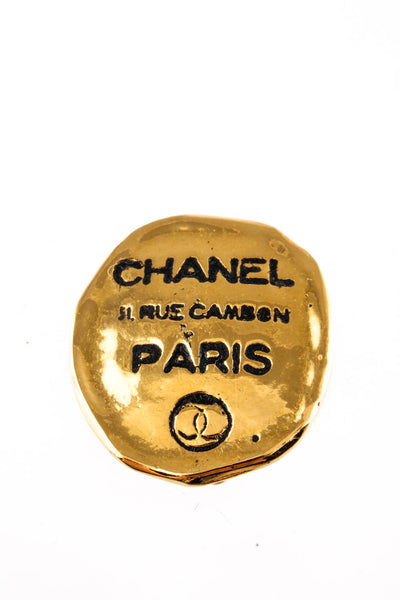 Chanel Womens Vintage Gold Tone Oval Logo Rue Cambon Paris Clip On Earrings