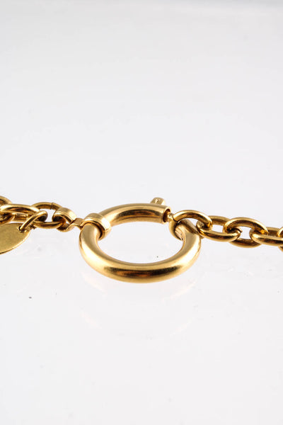 Chanel Vintage Gold Tone Embossed CC Logo Pendant Long Chain Necklace