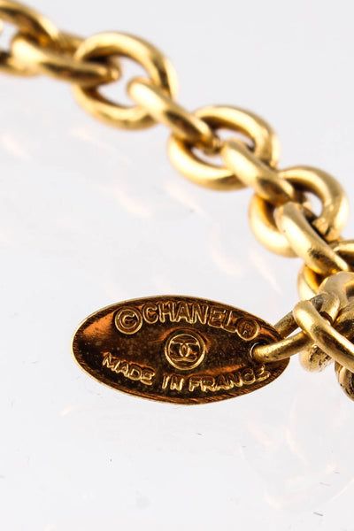 Chanel Vintage Gold Tone Embossed CC Logo Pendant Long Chain Necklace
