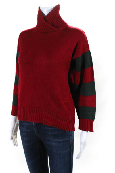 Gucci Womens Wool Knit Striped Turtleneck Sweater Red Size S