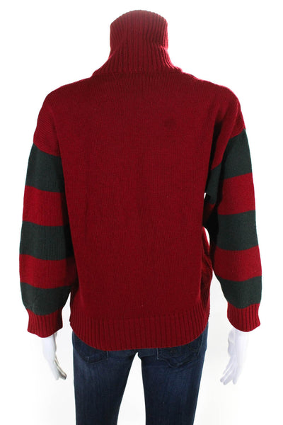 Gucci Womens Wool Knit Striped Turtleneck Sweater Red Size S