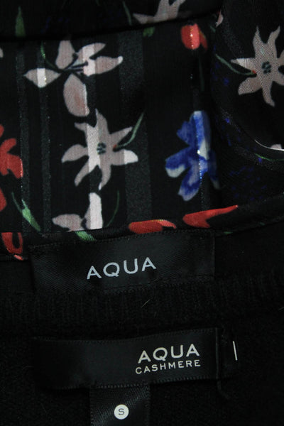 Aqua Womens Floral Printed Shirt V Neck Sweater Black Size Small Medium Lot 2