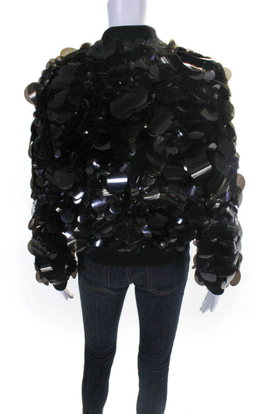 Fendi Womens Zucca Print Paillette Bomber Jacket Black Size 2