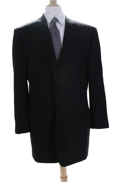 Canali Proposta Mens Striped Two Button Blazer Black Blue Size 56 Extra Long