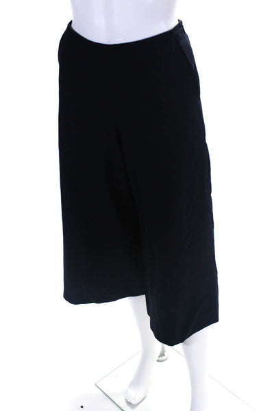 FOXEY NY Womens High Rise Pleated Wide Leg Cropped Trousers Navy Size Medium