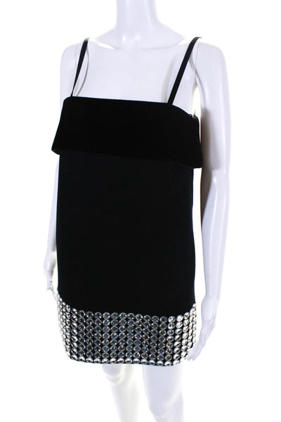 David Koma Womens Jeweled Hem Spaghetti Strap Mini Dress Black Size 8