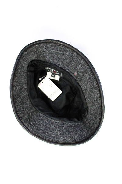 Hermes x Chapeaux Motsch Pour Mens Wool Leather Trimmed Bucket Hat Gray Size 55