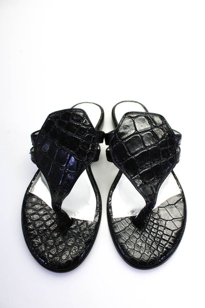 Tardini Womens Genuine Alligator Skin Slip On Sandals Black Size 4