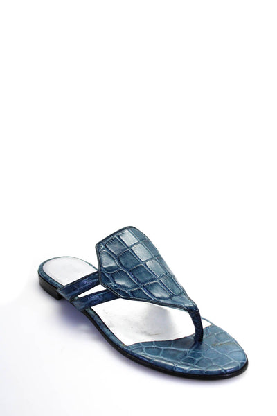 Tardini Womens Alligator Leather T Strap Sandals Blue Size 4