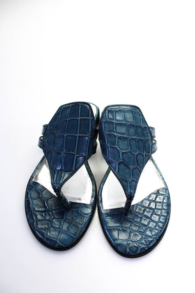 Tardini Womens Alligator Leather T Strap Sandals Blue Size 4