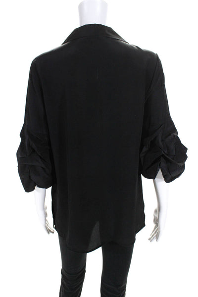 Badgley Mischka Women's Ruffled Half Sleeve Silk Button Up Blouse with Cutaway C